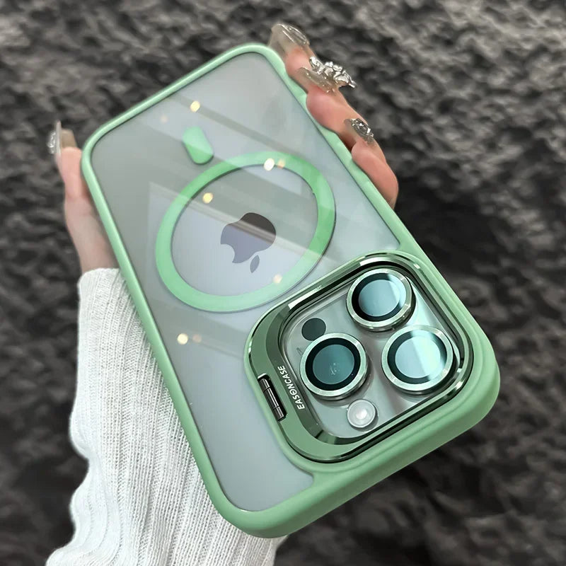 Luxury Magnetic Shockproof Phone Case For iPhone15 14 13 12 11 Pro Max Plus Funda Stand Glass Lens Protection Back Cover