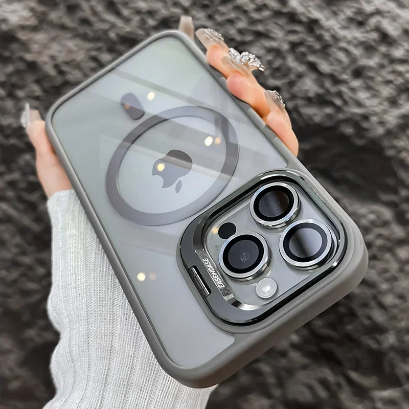 Luxury Magnetic Shockproof Phone Case For iPhone15 14 13 12 11 Pro Max Plus Funda Stand Glass Lens Protection Back Cover